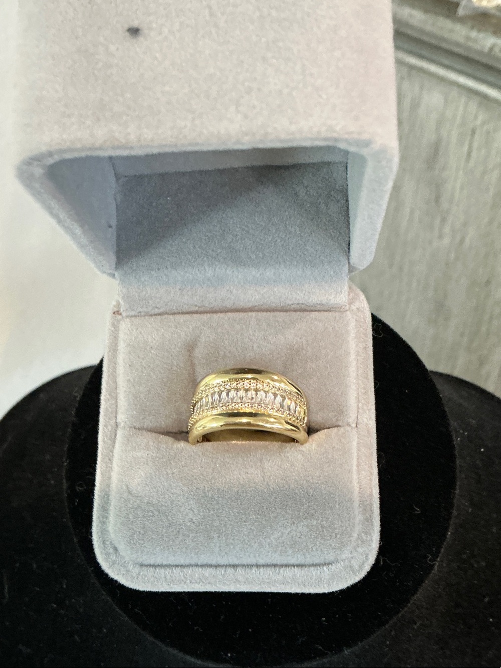 Gold Tone Women's Band Ring with Clear Stones